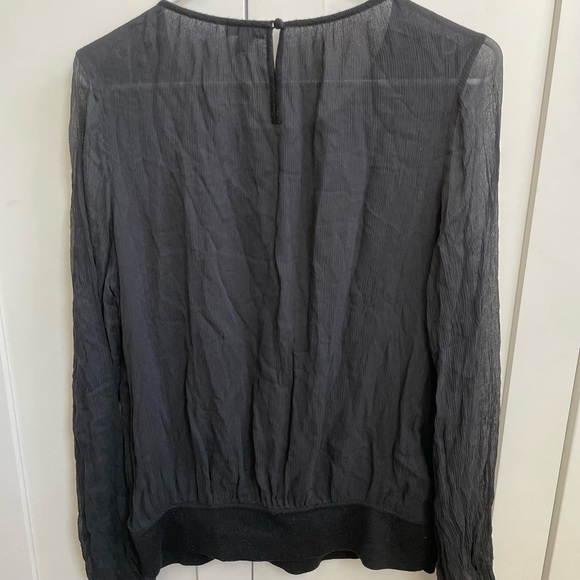 Ann Taylor Black blouse long sleeve merino wool and silk Sz L - Picture 2 of 8